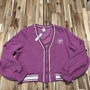 PINK Victoria Secret Sweater Womens XL Ivy Fleece Front‎ Zip Cardigan Crop NWT